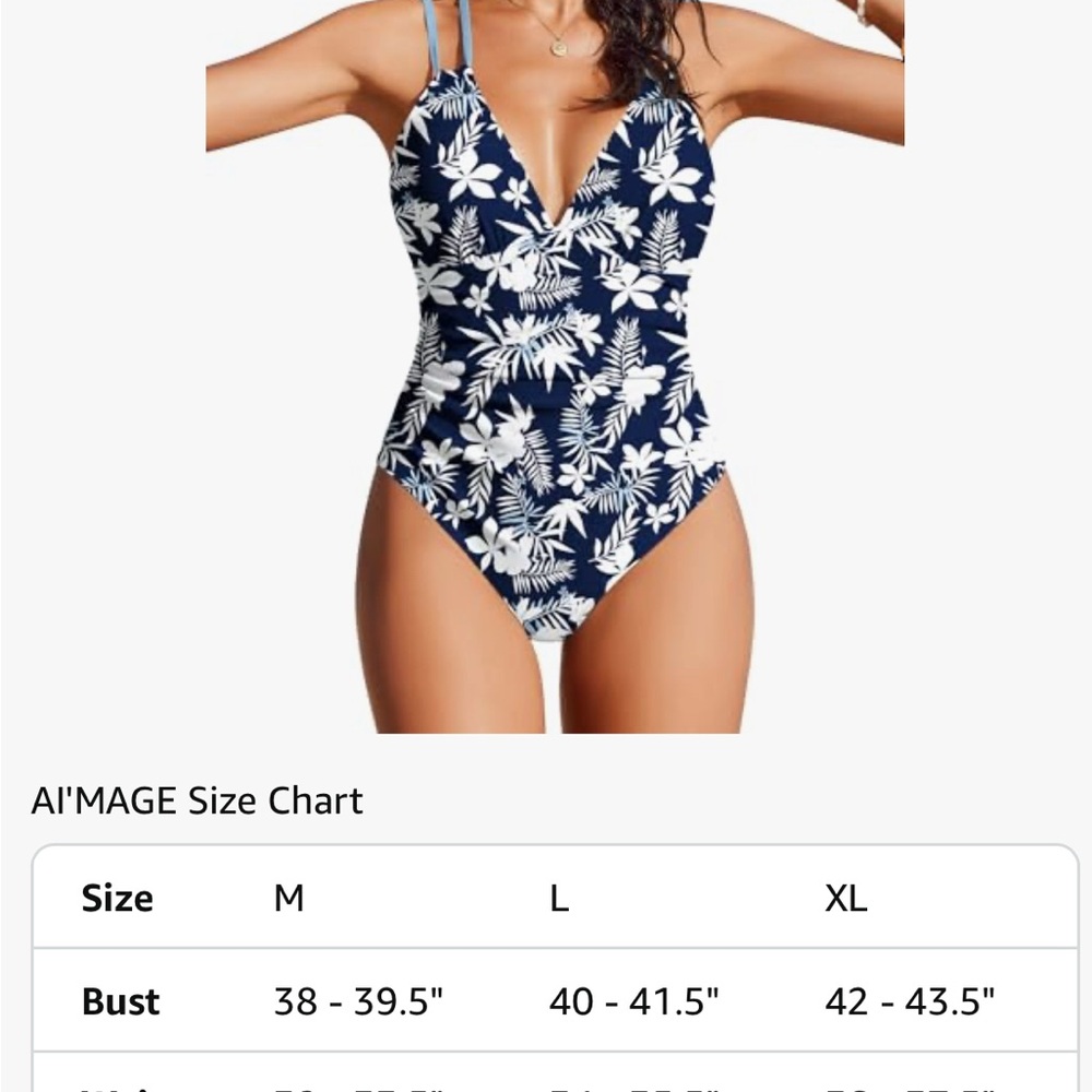 NWT! 🌊 AI'MAGE One Piece floral Swimsuit V neck. Size L - Picture 3 of 6